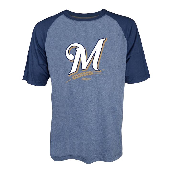 Men's Stitches Milwaukee Brewers Raglan Tee, Size: Small, Blue (navy)