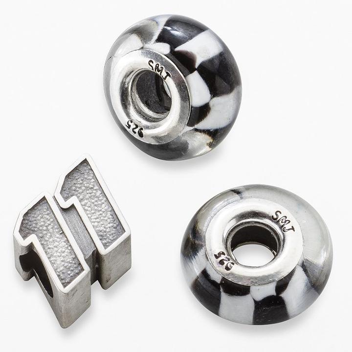 Insignia Collection Nascar Denny Hamlin Sterling Silver 11 And Checkered Flag Bead Set, Women's, Black