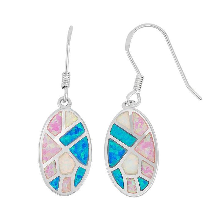 Sterling Silver Lab-created Opal Oval Drop Earrings, Women's, Multicolor