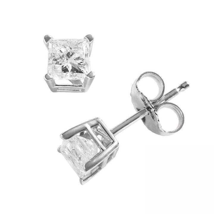 14k White Gold 3/4-ct. T.w. Princess-cut Diamond Solitaire Earrings, Women's