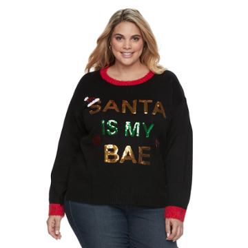 Plus Size Fashion Avenue Us Sweaters Applique Ugly Christmas Sweater, Women's, Size: 1xl, Black