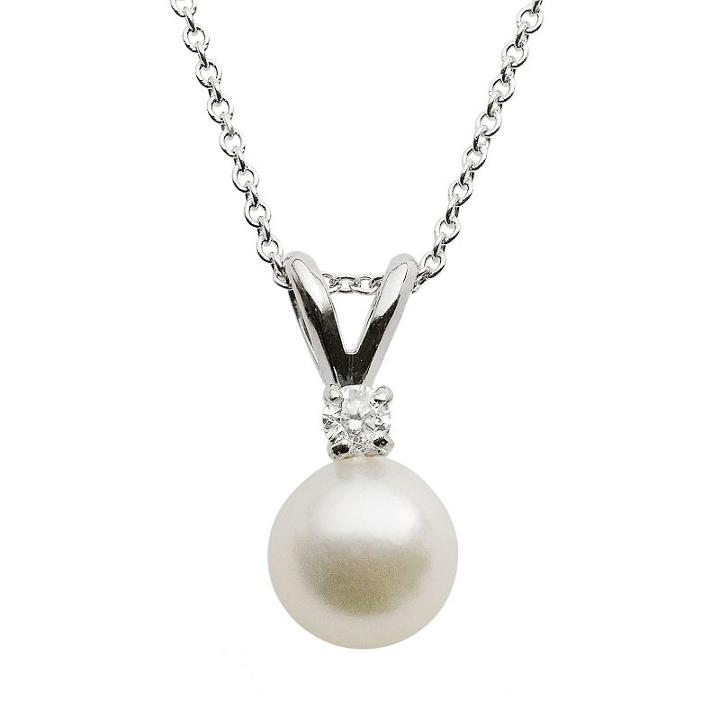 18k White Gold Aa Akoya Cultured Pearl And Diamond Accent Pendant - 18 In, Women's, Size: 18
