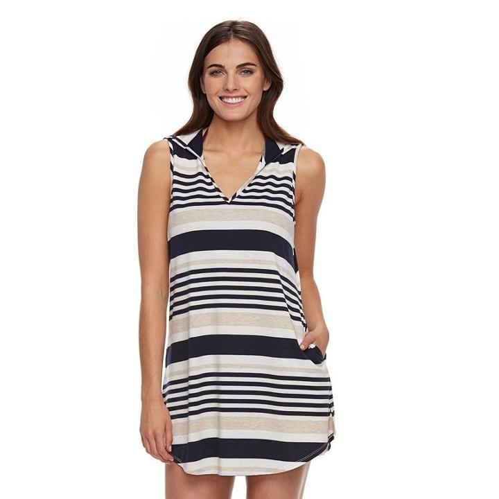 Women's Portocruz Striped Hooded Cover-up, Size: Xl, Blue Other