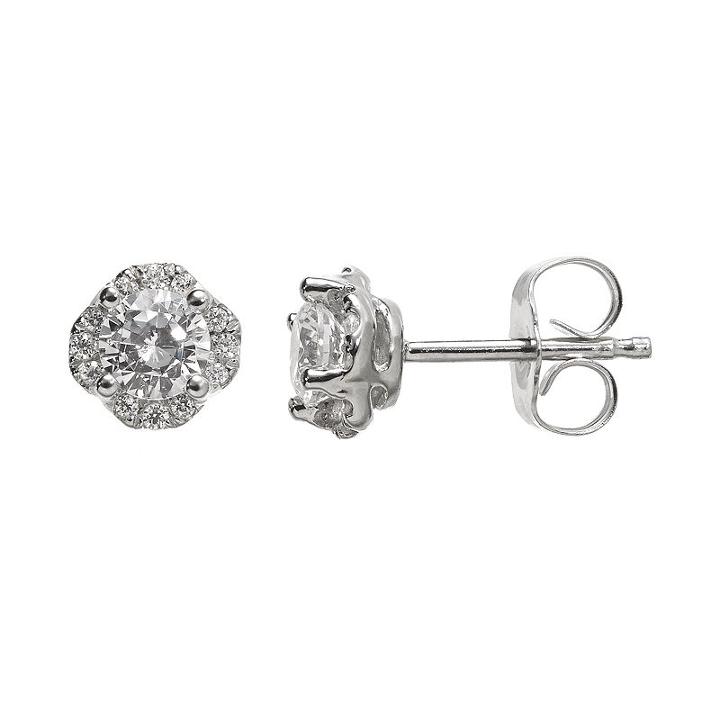 1/2 Carat T.w. Diamond 10k White Gold Scalloped Halo Stud Earrings, Women's