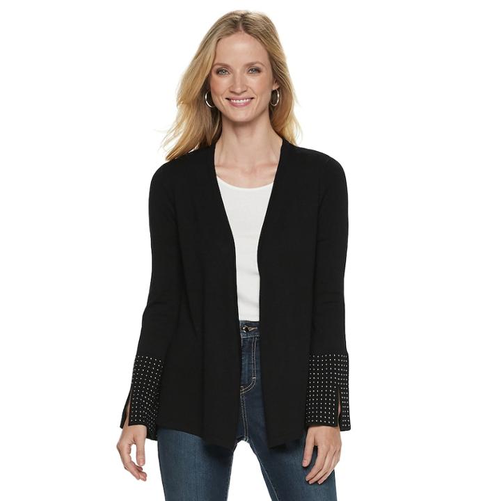 Women's Jennifer Lopez Studded Cuff Open-front Cardigan, Size: Xl, Black