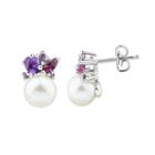 Sterling Silver Freshwater Cultured Pearl & Gemstone Cluster Stud Earrings, Women's, Multicolor
