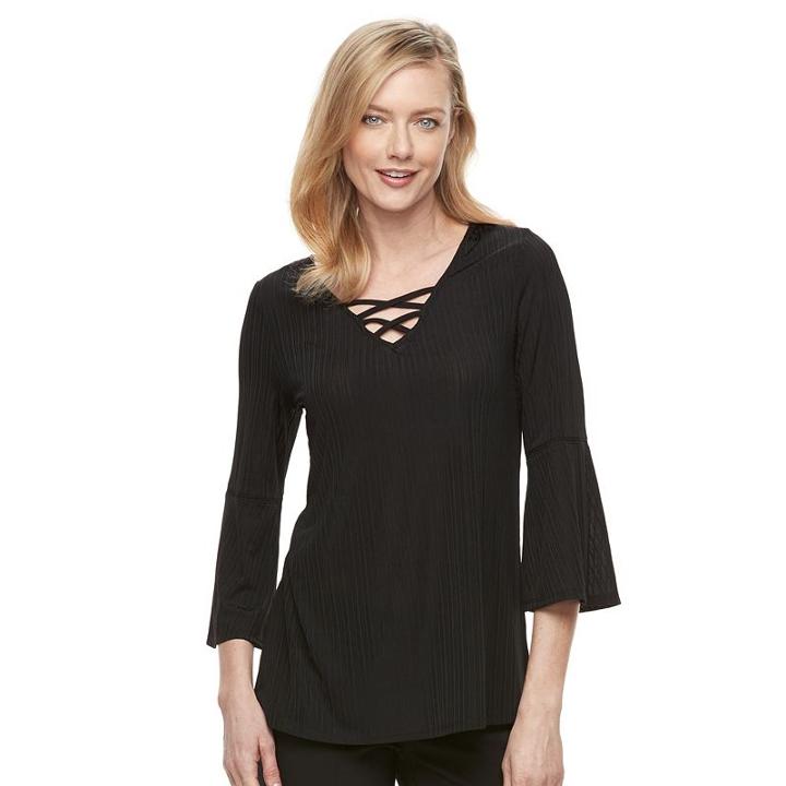 Women's Dana Buchman Shadow-stripe Top, Size: Large, Black
