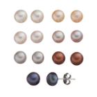 Sterling Silver Dyed Freshwater Cultured Pearl Earring Set, Women's, Grey