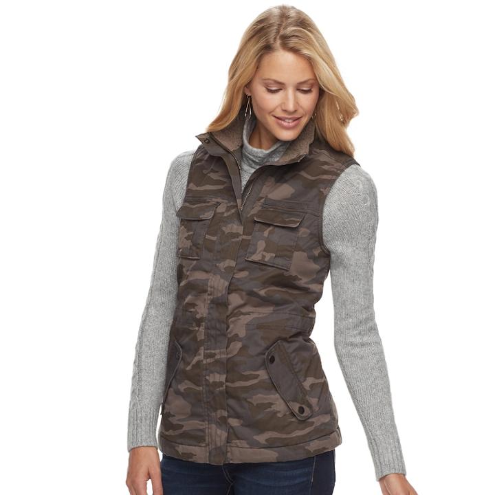 Women's Sonoma Goods For Life&trade; Sherpa Utility Vest, Size: Xxl, Green