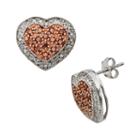 Sterling Silver 1/2-ct. T.w. Red And White Diamond Heart Stud Earrings, Women's