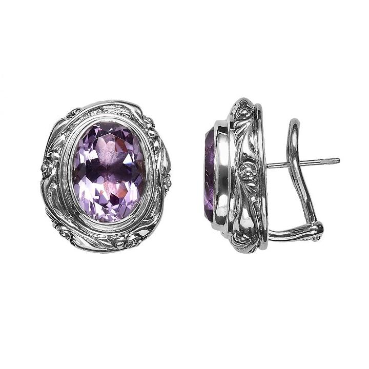 Lyric Sterling Silver Amethyst Flower Oval Button Stud Earrings, Women's, Purple