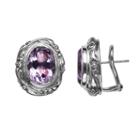 Lyric Sterling Silver Amethyst Flower Oval Button Stud Earrings, Women's, Purple
