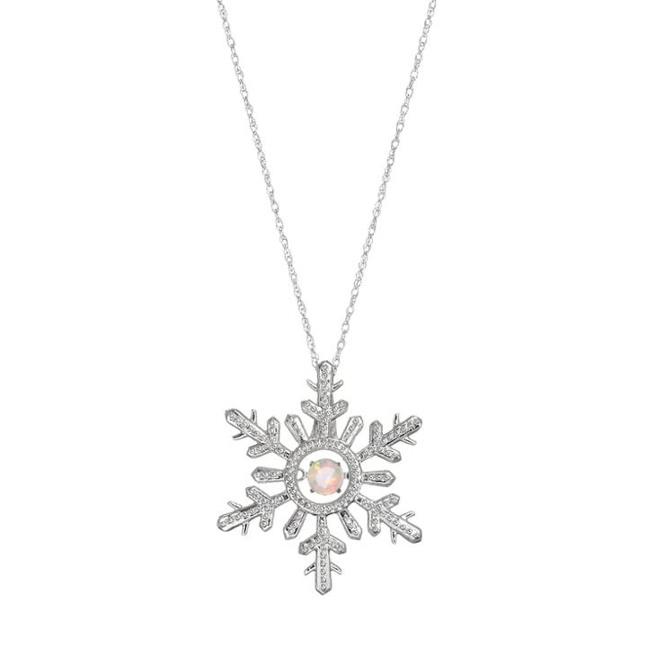 Sterling Silver Lab-created Opal Snowflake Pendant Necklace, Size: 18, White