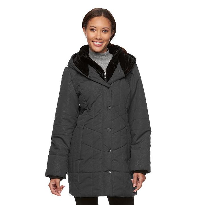 Women's Croft & Barrow&reg; Hooded Paisley Puffer Jacket, Size: Xl, Grey