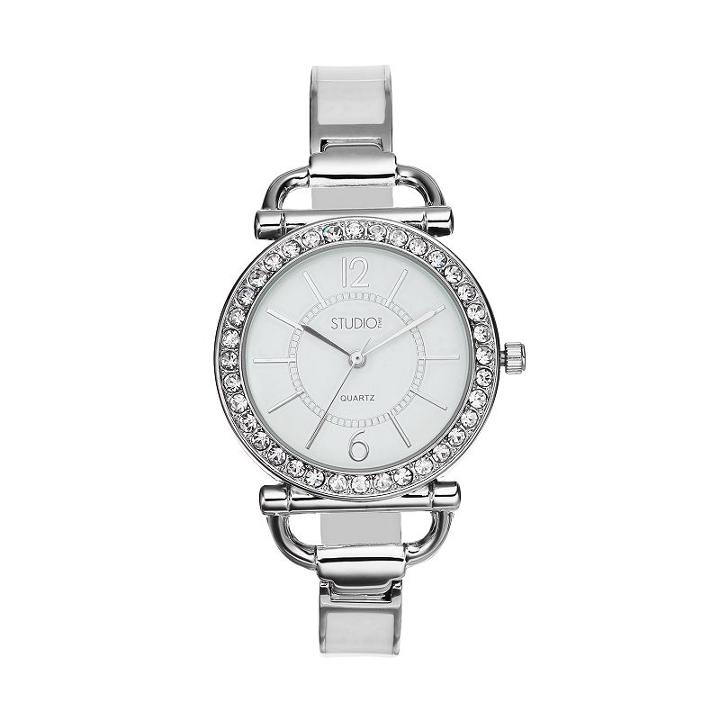 Studio Time Women's Crystal Cuff Watch, Size: Small, White