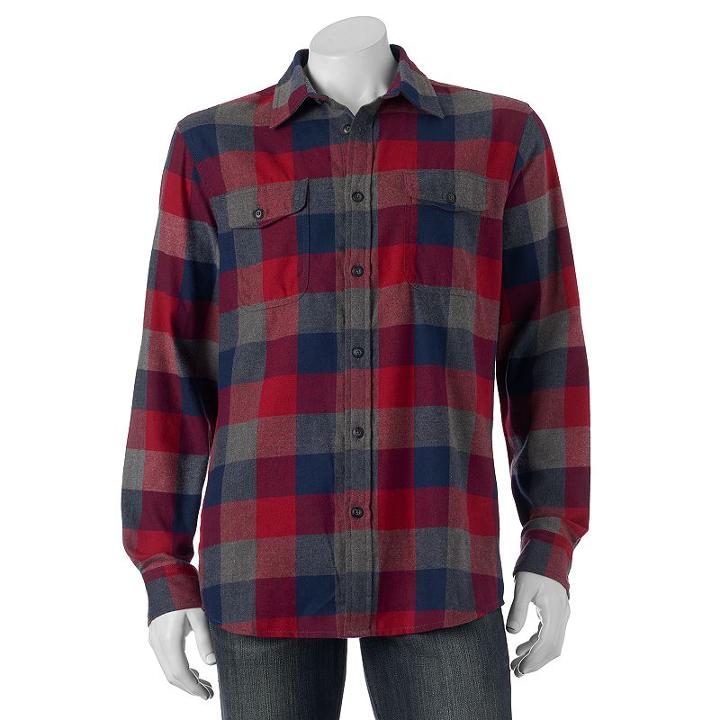 Men's Sonoma Goods For Life&trade; Modern-fit Flannel Shirt, Size: Medium, Dark Red