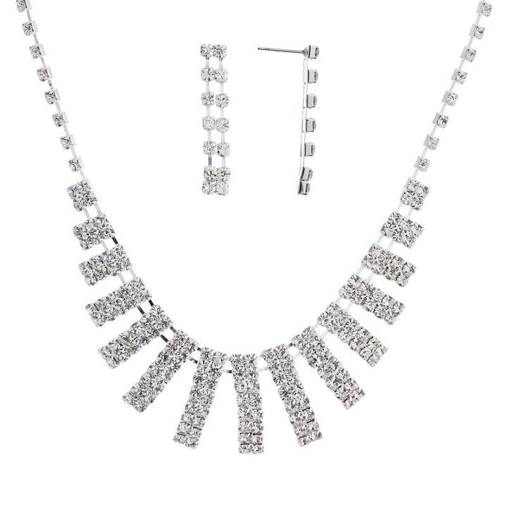 Crystal Allure Bar Bib Necklace And Linear Drop Earring Set, Women's, Size: 16, White
