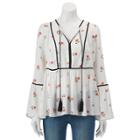 Women's Lc Lauren Conrad Floral Velvet Trim Peasant Top, Size: Xl, White