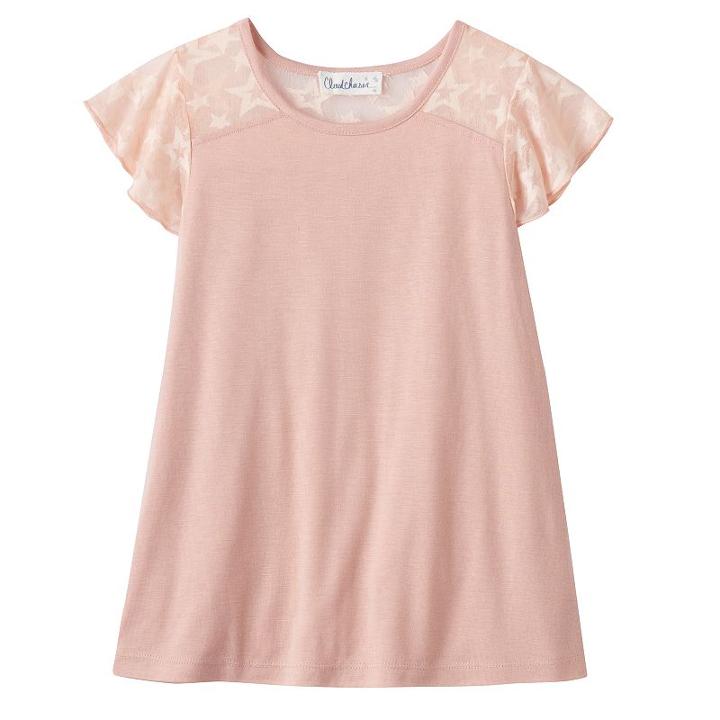 Girls 7-16 Cloud Chaser Patterned Flutter Sleeve Tee, Girl's, Size: Medium, Light Pink