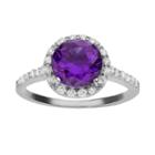Sophie Miller Purple And White Cubic Zirconia Sterling Silver Halo Ring, Women's, Size: 6