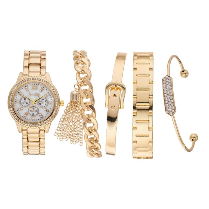 Women's Crystal Watch & Bangle Bracelet Set, Size: Medium, Yellow