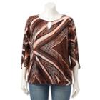 Plus Size Dana Buchman Printed Tulip-sleeve Top, Women's, Size: 1xl, Med Brown