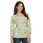 Women's Caribbean Joe Floral Print Top, Size: Xl, Turquoise/blue (turq/aqua)