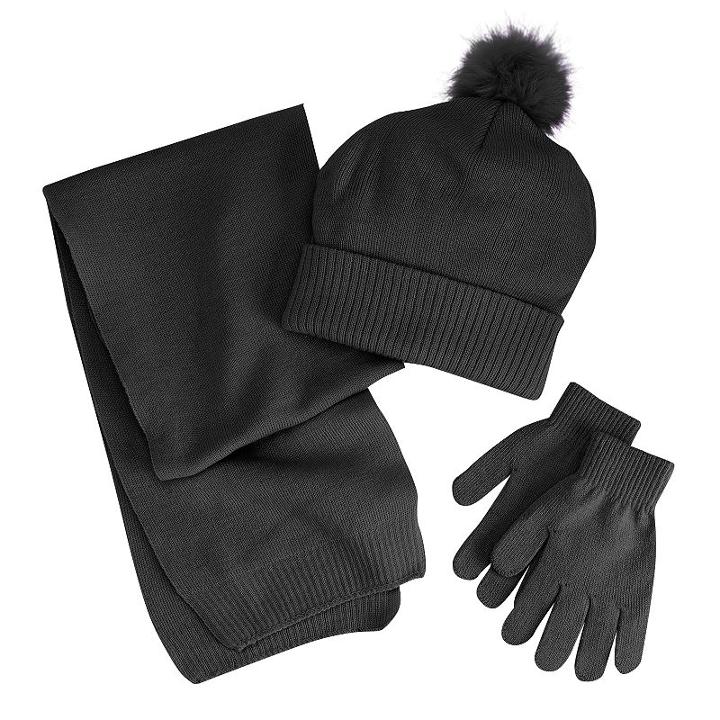 Girls 4-16 Berkshire 3-pc. Solid Scarf, Hat & Gloves Set, Black