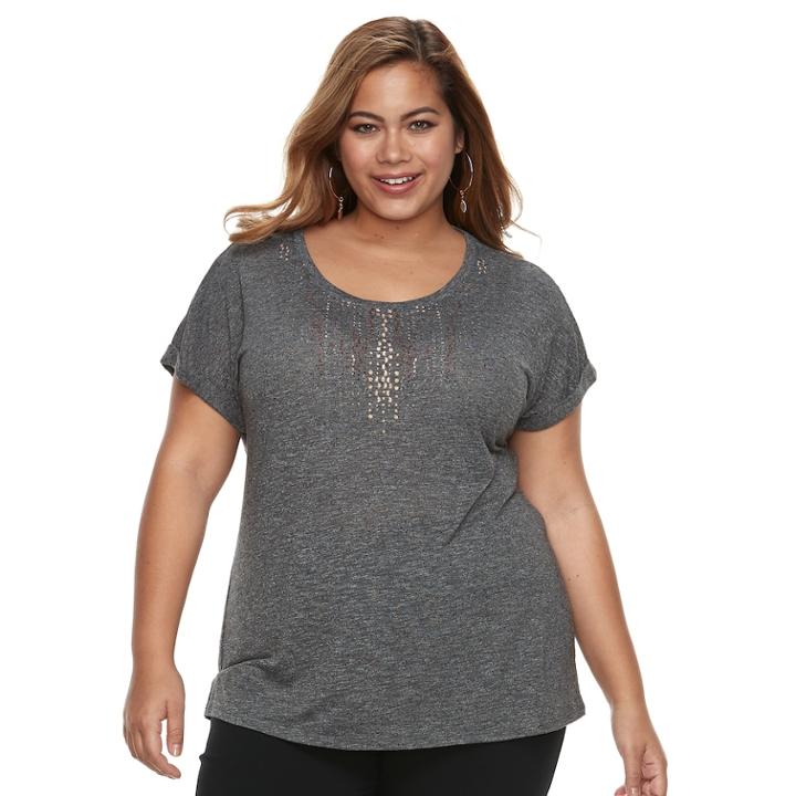 Plus Size Apt. 9&reg; Embellished Top, Women's, Size: 0x, Black