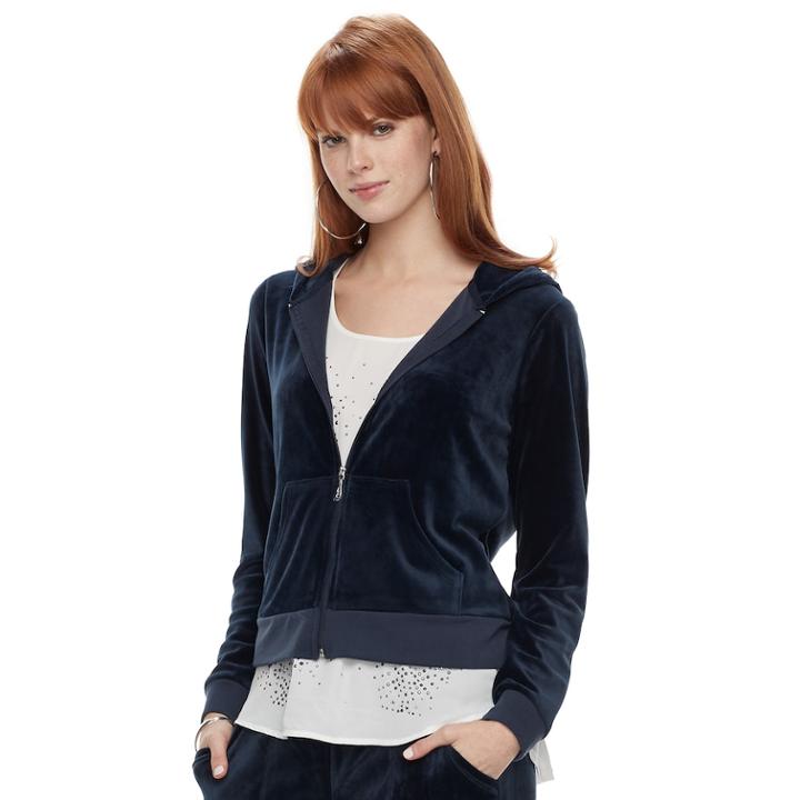 Women's Juicy Couture Velour Graphic Jacket, Size: Xs, Blue (navy)
