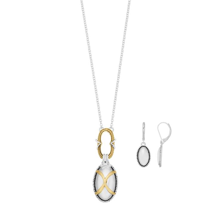 Napier Two Tone Oval Pendant & Drop Earring Set, Women's, Multicolor