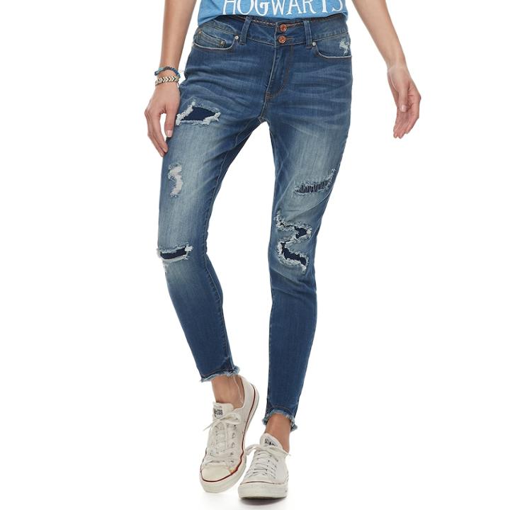 Juniors' Indigo Rein Mid-rise Destructed Ankle Skinny Jeans, Teens, Size: 11, Med Blue