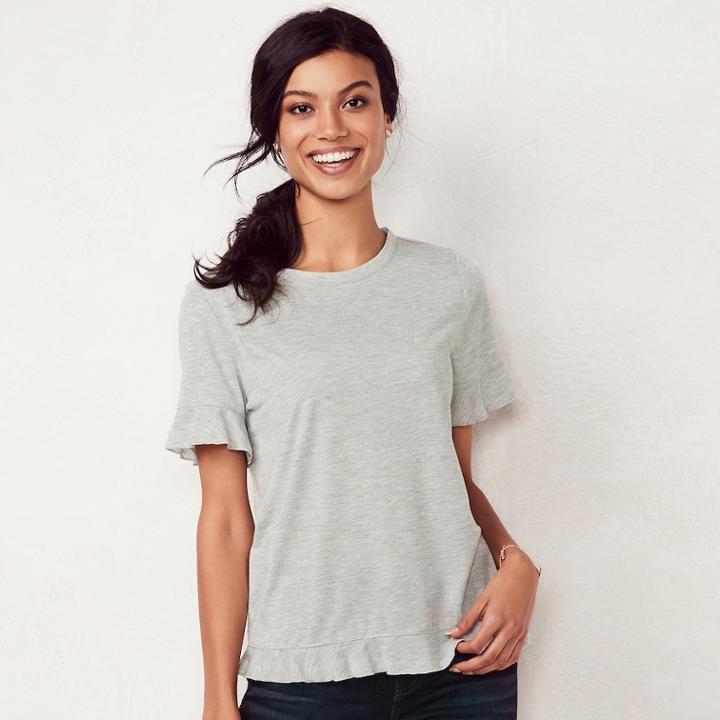 Women's Lc Lauren Conrad Ruffle-trim Tee, Size: Medium, Grey