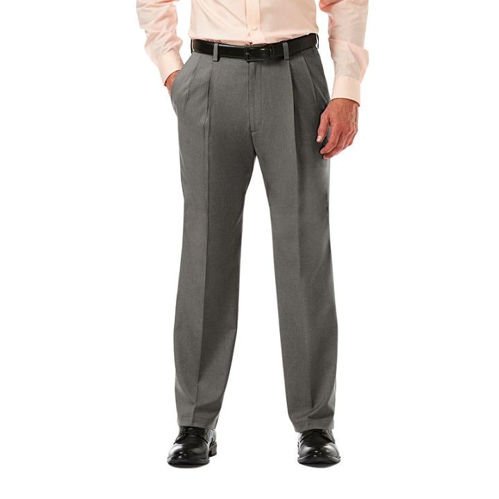 Men's Haggar&reg; Cool 18&reg; Pro Classic-fit Wrinkle-free Pleated Expandable Waist Pants, Size: 42x32, Med Grey