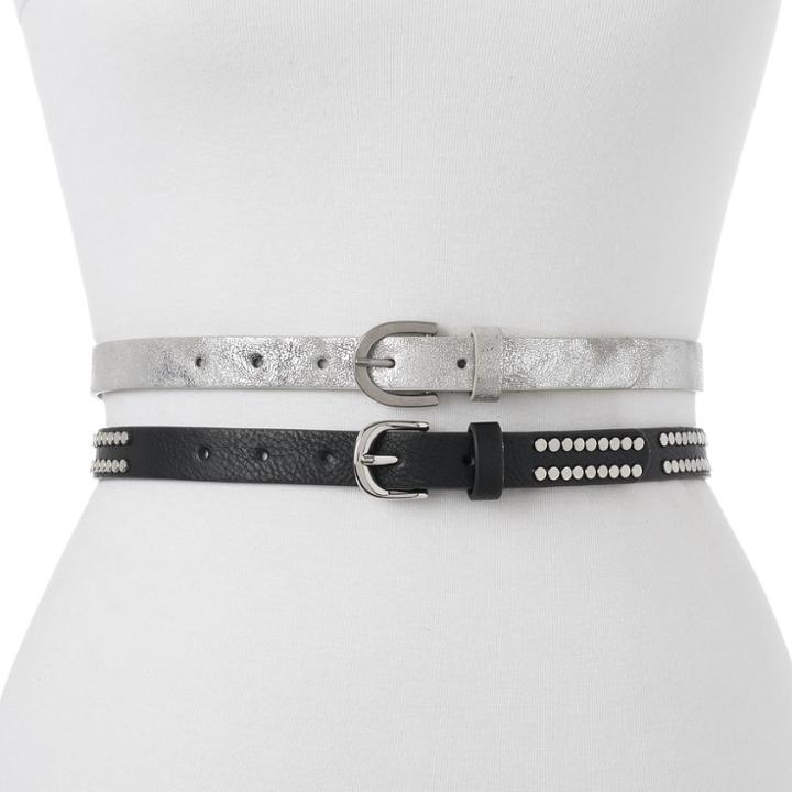 Women's Apt. 9&reg; Studded & Washed 2-for-1 Belt Set, Size: Xl, Grey (charcoal)