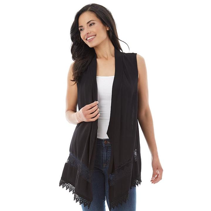 Women's Ab Studio Lace-hem Cozy Vest, Size: Xlrg Av/rg, Black
