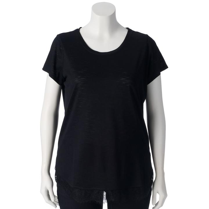 Plus Size Lc Lauren Conrad Lace-trim Top, Women's, Size: 0x, Black