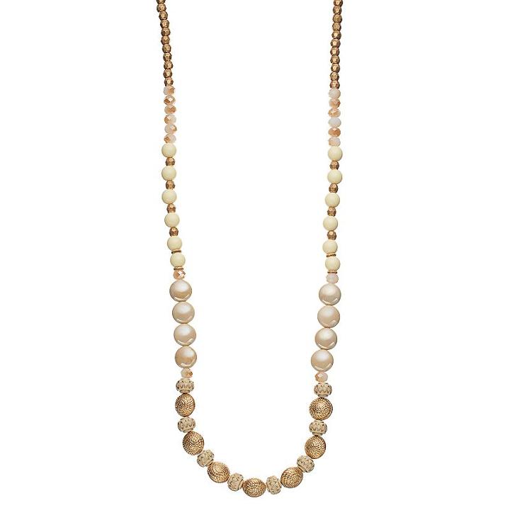 Long Simulated Pearl Beaded Necklace, Women's, Lt Beige