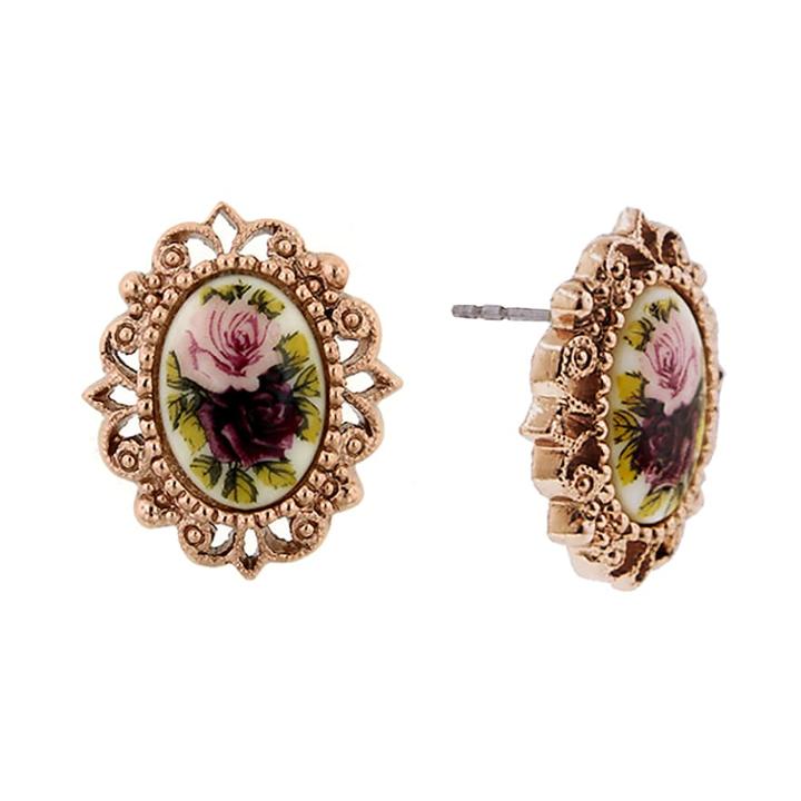 1928 Gold Tone Floral Stud Earrings, Women's, Yellow