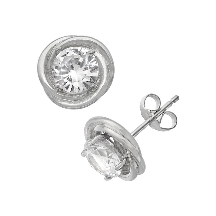 Sterling Silver Lab-created White Sapphire Swirl Stud Earrings, Women's