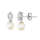 Simply Vera Vera Wang Freshwater Cultured Pearl & 1/10 Carat T.w. Diamond Sterling Silver Drop Earrings, Women's, White