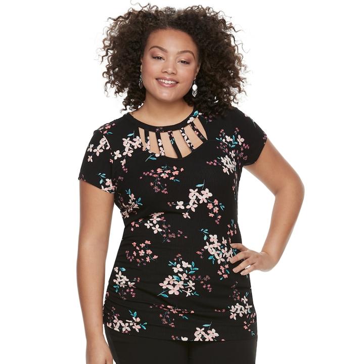 Juniors' Plus Size Candie's&reg; Cut-out Ladder Neck Top, Teens, Size: 2xl, Black