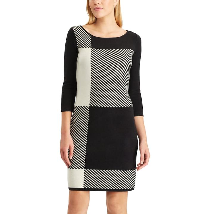 Women's Chaps Colorblock Plaid Sweater Dress, Size: Large, Black