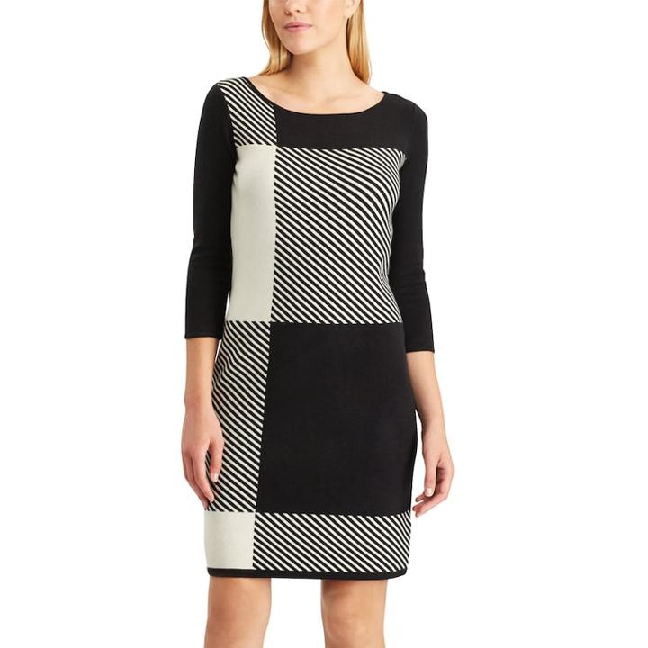 Women's Chaps Colorblock Plaid Sweater Dress, Size: Large, Black