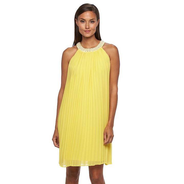 Women's Sharagano Pleated Chiffon Dress, Size: 8, Yellow