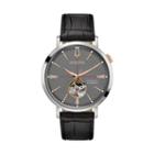 Bulova Men's Classic Leather Automatic Skeleton Watch - 98a187, Size: Large, Black