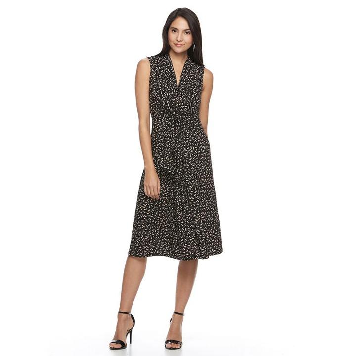 Women's Dana Buchman Crepe Fit & Flare Dress, Size: Xs, Beig/green (beig/khaki)