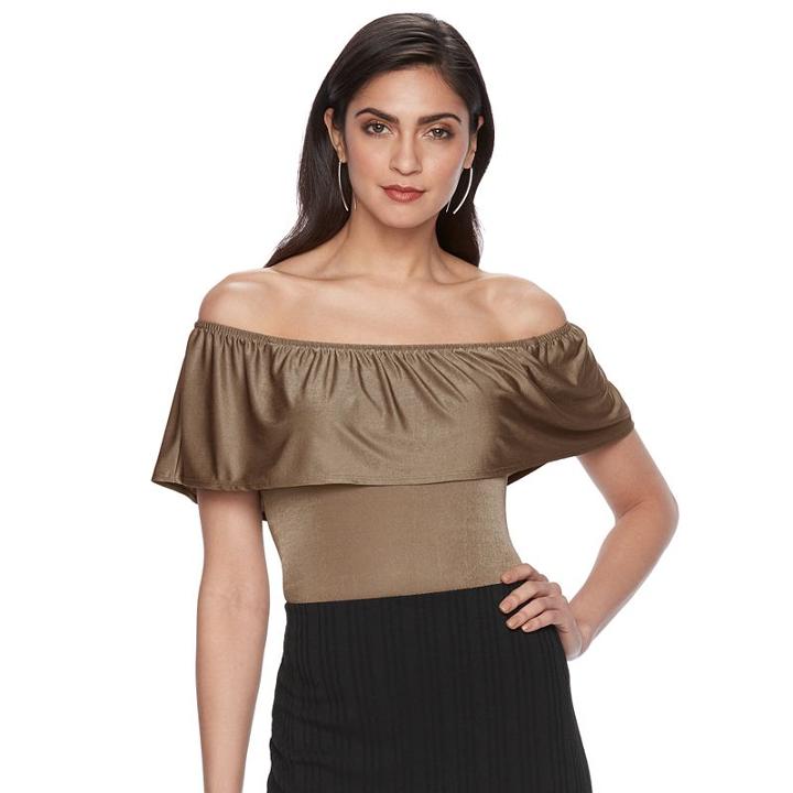 Women's Jennifer Lopez Luxe Essentials Off-the-shoulder Bodysuit, Size: Xl, Brown