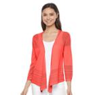 Women's Dana Buchman Pointelle Flyaway Cardigan, Size: Xl, Light Red