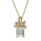 Laura Ashley Sterling Silver Green Quartz & 1/10 Carat T.w. Diamond Bow Pendant, Women's, Size: 18